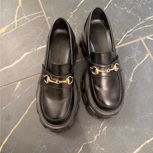 Princess Polly Black Loafers with Gold Accent